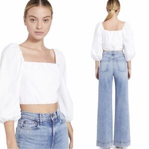 Alice & Olivia Alta Peasant Crop Blouse White
